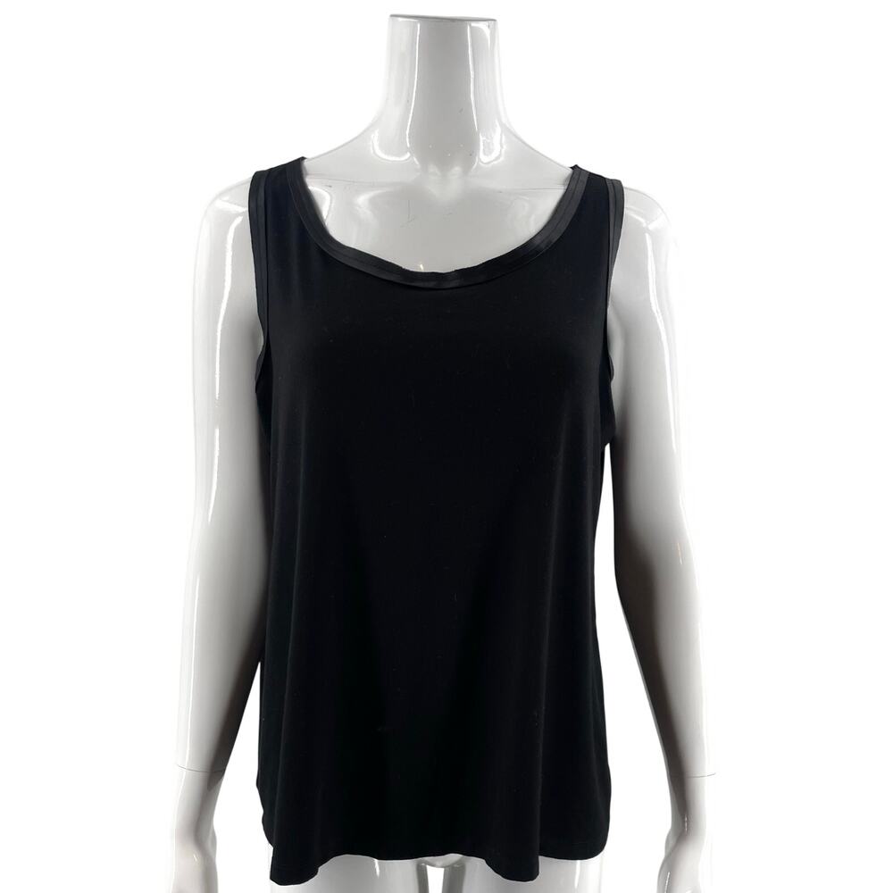Chicos Womens Tank Top Size Large Black Sleeveless Satin Trim Knit Shell